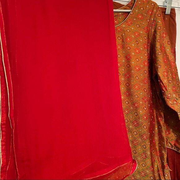 Orange & Green Salwar Kameez Indian 3-Piece Set – Punjab/Pakistan Style - Picture 8 of 8